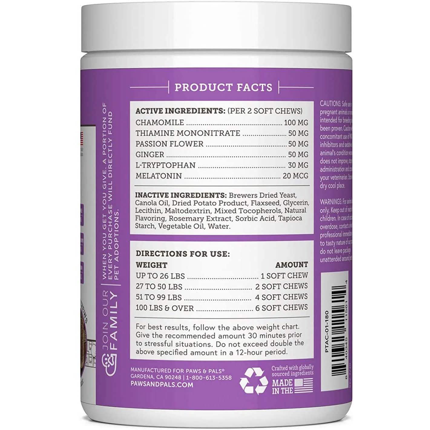 Friandises apaisantes Paws & Pals pour chiens - Supplément anti-anxiété pour animaux de compagnie