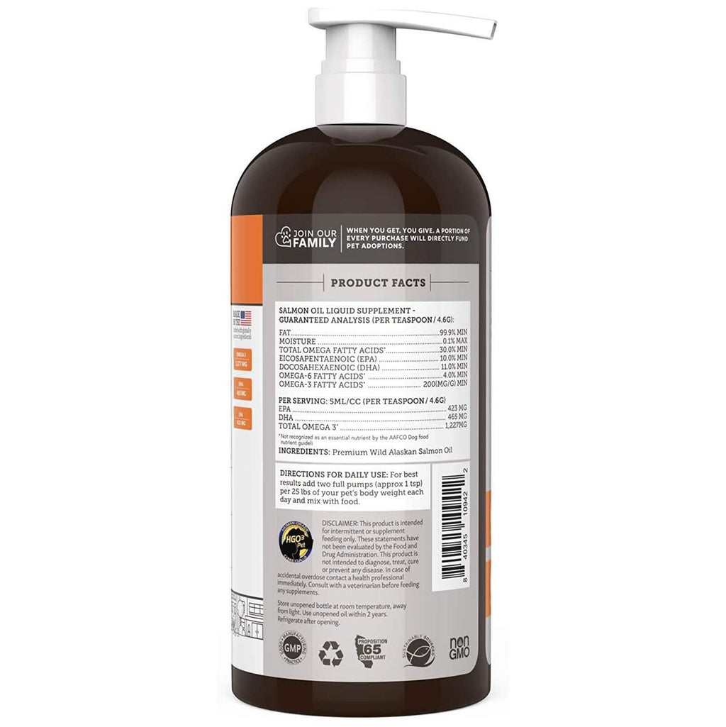 Huile de saumon sauvage d'Alaska Paws & Pals pour chiens et chats - 32oz
