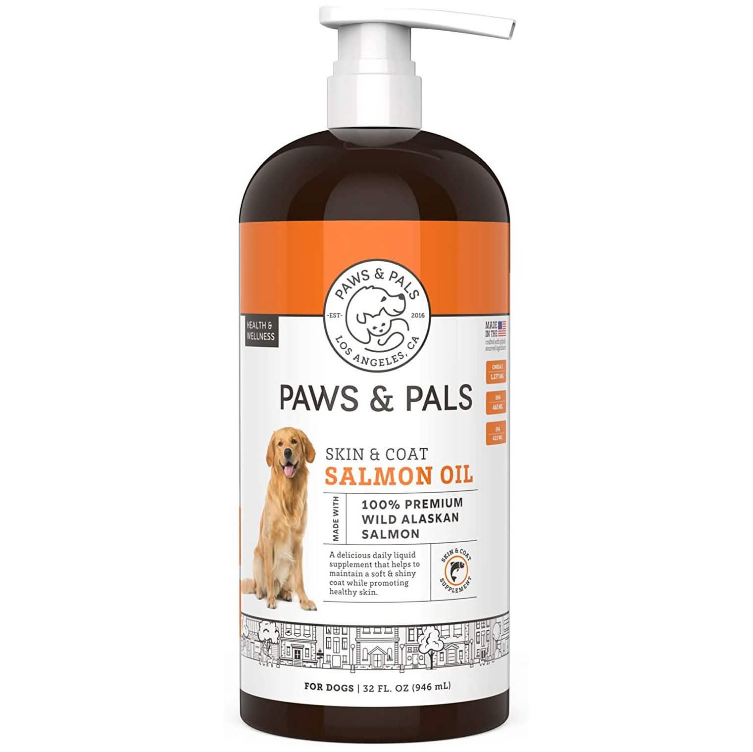 Huile de saumon sauvage d'Alaska Paws & Pals pour chiens et chats - 32oz