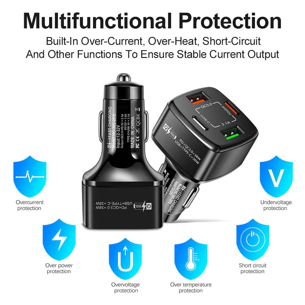 Chargeur de voiture PBG 4 ports - 2 ports PD et 2 ports USB