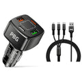 Chargeur de voiture 4 ports PBG Noir et Câble en nylon 3-en-1 de 1,2 m - Combo
