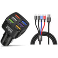 Chargeur de voiture PBG LED 6 ports et lot de câbles de charge en nylon 4 en 1