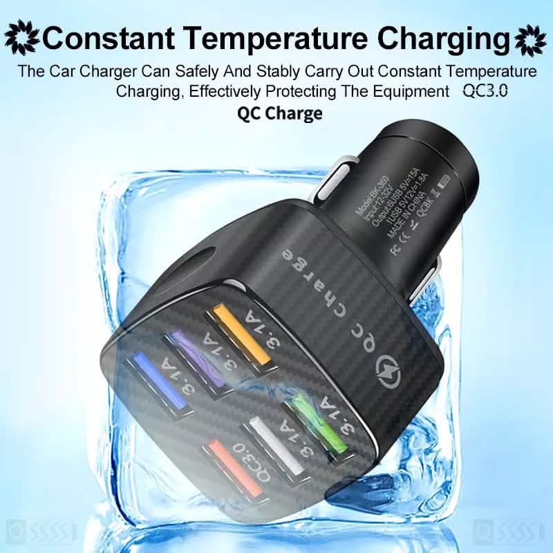 Chargeur de voiture PBG LED 6 ports et lot de câbles de charge en nylon 4 en 1