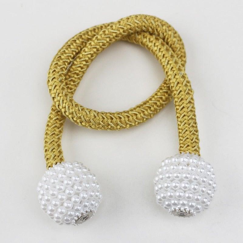 Attache de rideau magnétique Perle, embrasse de décoration intérieure, boucle de maintien de rideau, sangles de corde suspendues, retenues de rideaux magnétiques puissantes, embrasses de fenêtre décoratives en perles pour rideaux de maison et de bureau.