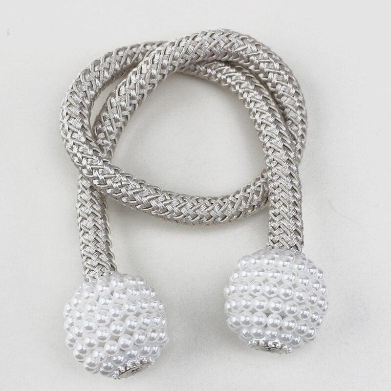 Attache de rideau magnétique Perle, embrasse de décoration intérieure, boucle de maintien de rideau, sangles de corde suspendues, retenues de rideaux magnétiques puissantes, embrasses de fenêtre décoratives en perles pour rideaux de maison et de bureau.