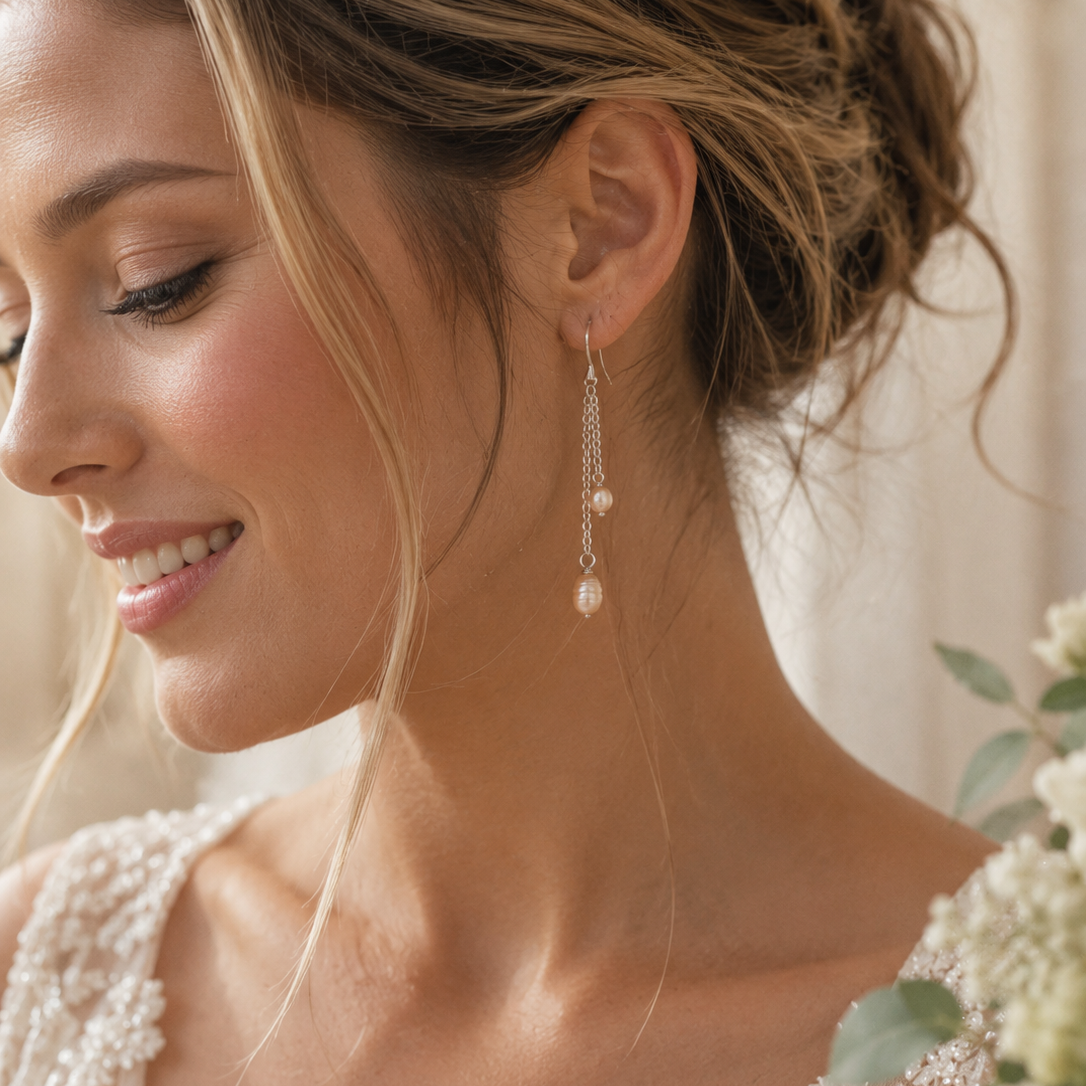 Boucles d'oreilles pendantes duo de chaînes en perles d'eau douce OOAK