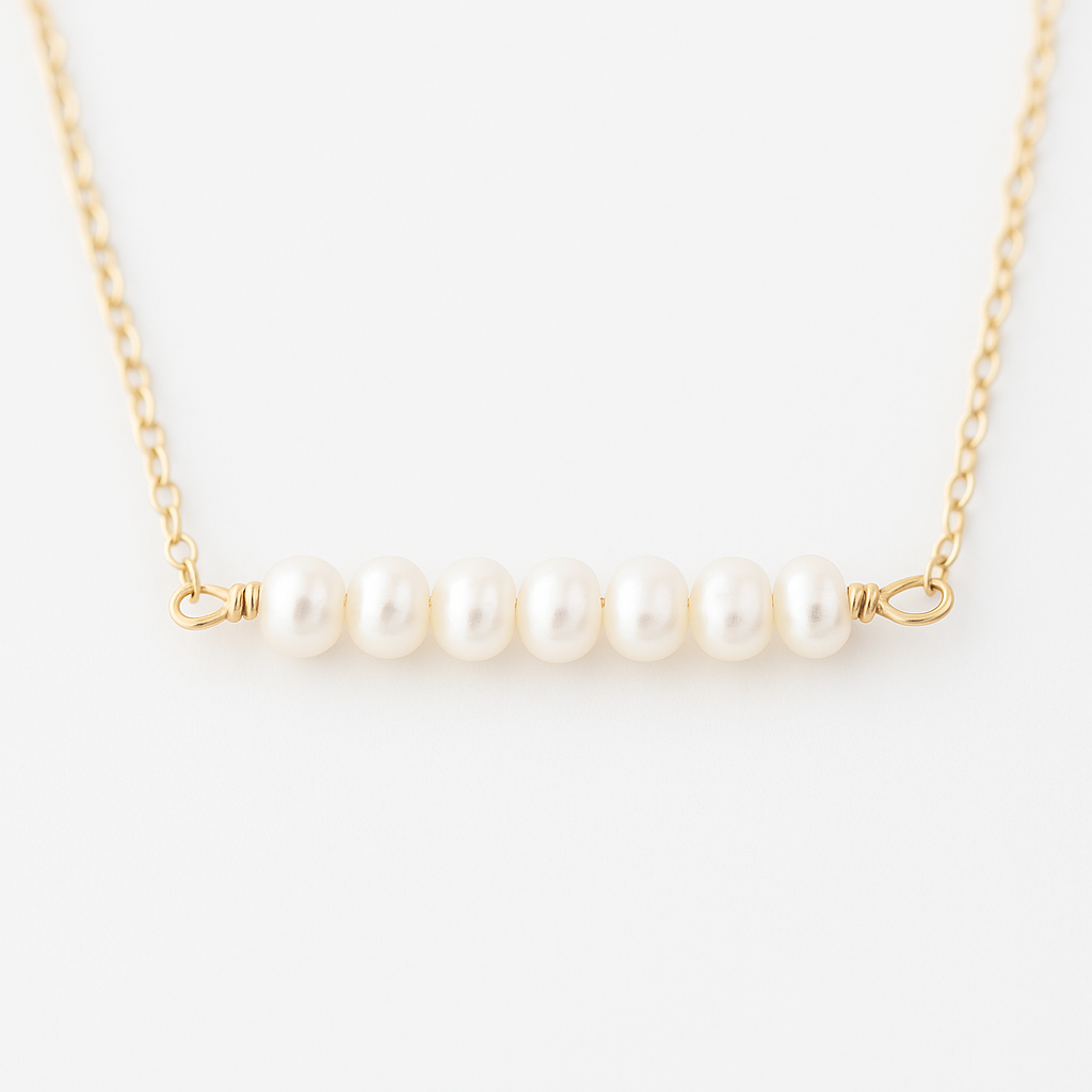Collier barre de perles d'eau douce, Or laminé 14 carats - Vu dans la publicité de Tough Apparel