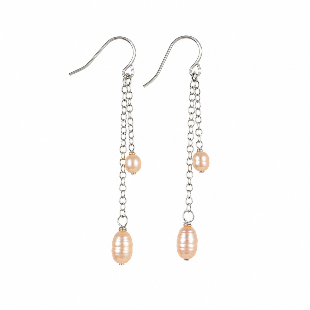 Boucles d'oreilles pendantes duo de chaînes en perles d'eau douce OOAK