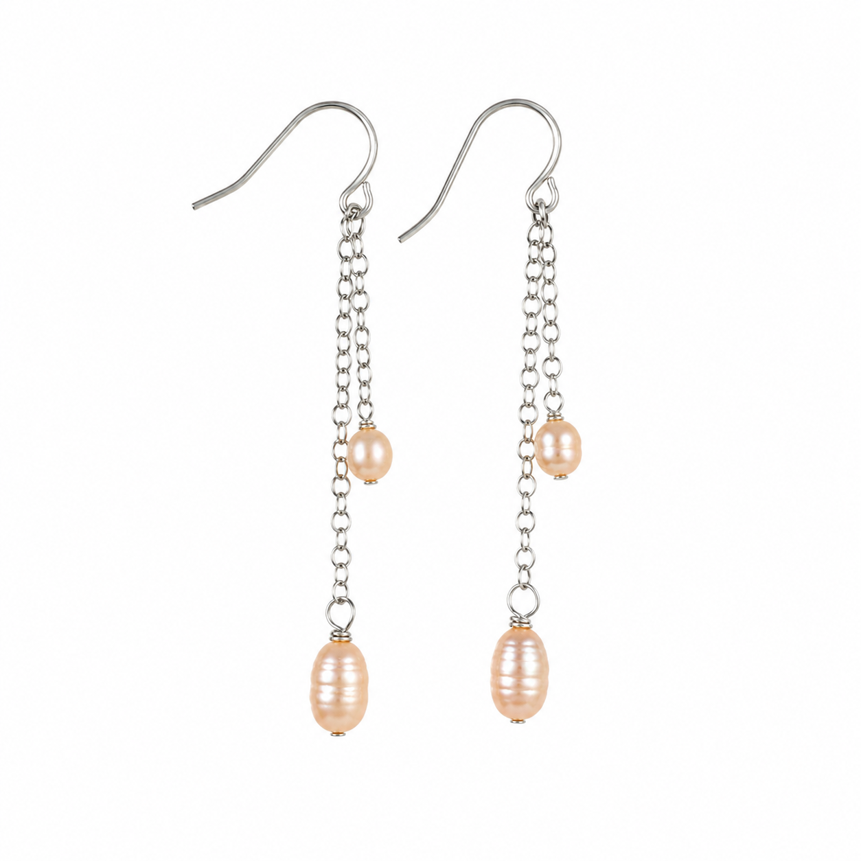 Boucles d'oreilles pendantes duo de chaînes en perles d'eau douce OOAK