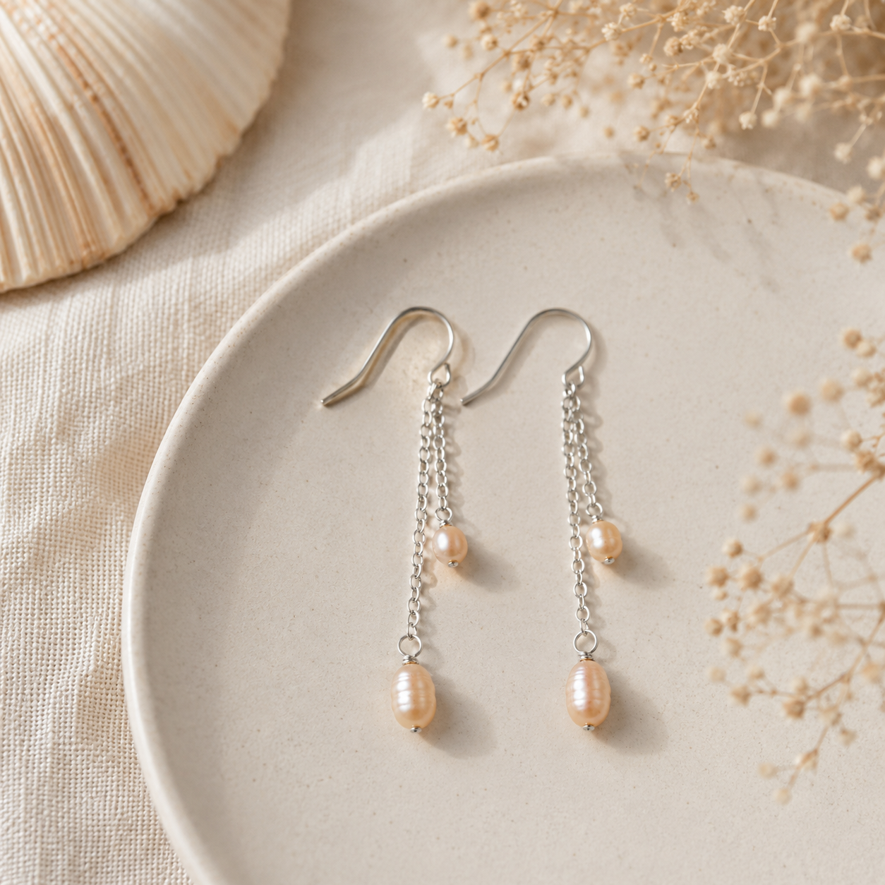 Boucles d'oreilles pendantes duo de chaînes en perles d'eau douce OOAK