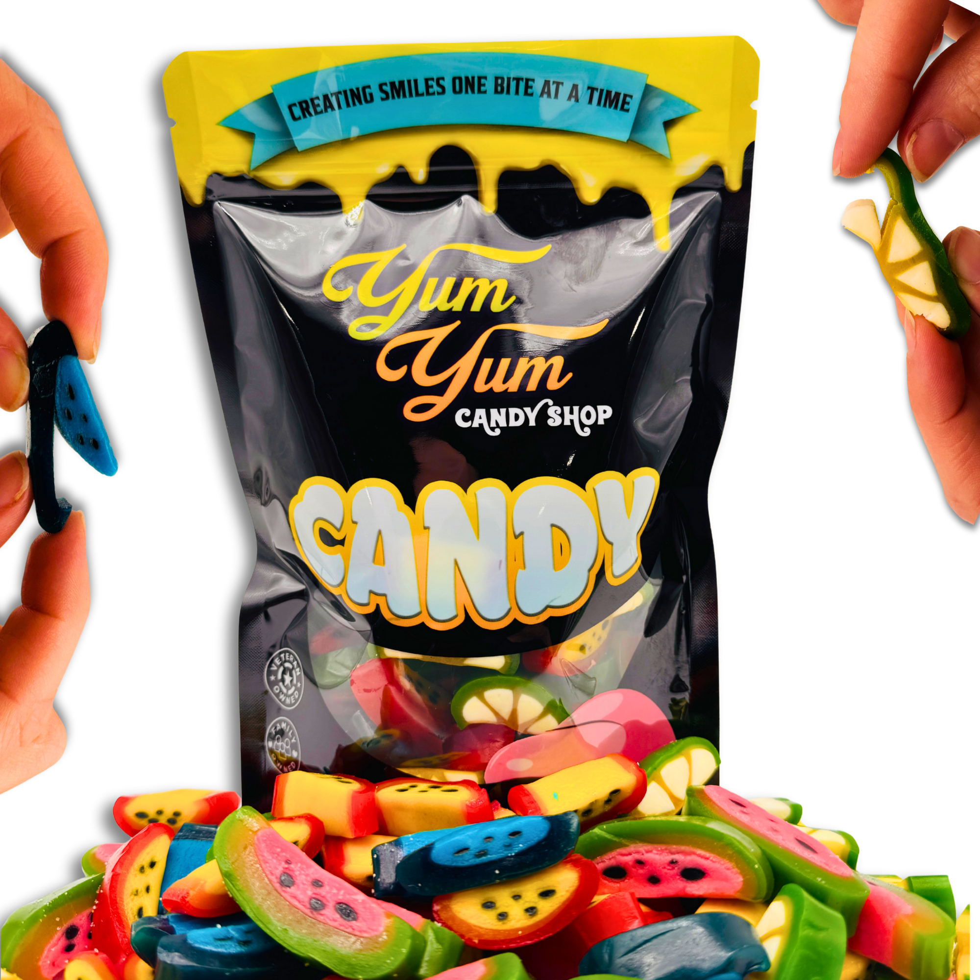 Mélange de bonbons fruités pelables en tranches