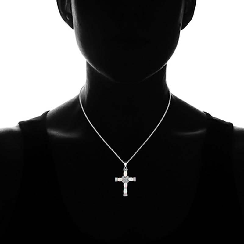Collier croix Peermont en véritable opale de feu et accent de diamant
