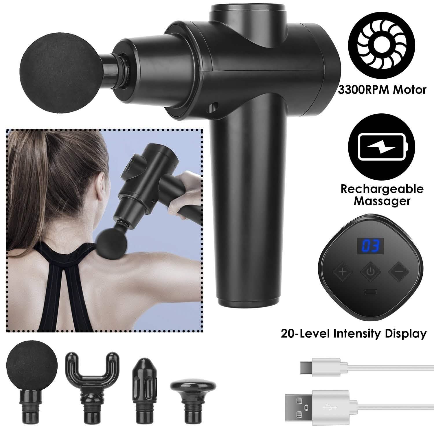 Pistolet de massage vibrant rechargeable avec écran numérique pour les tissus profonds
