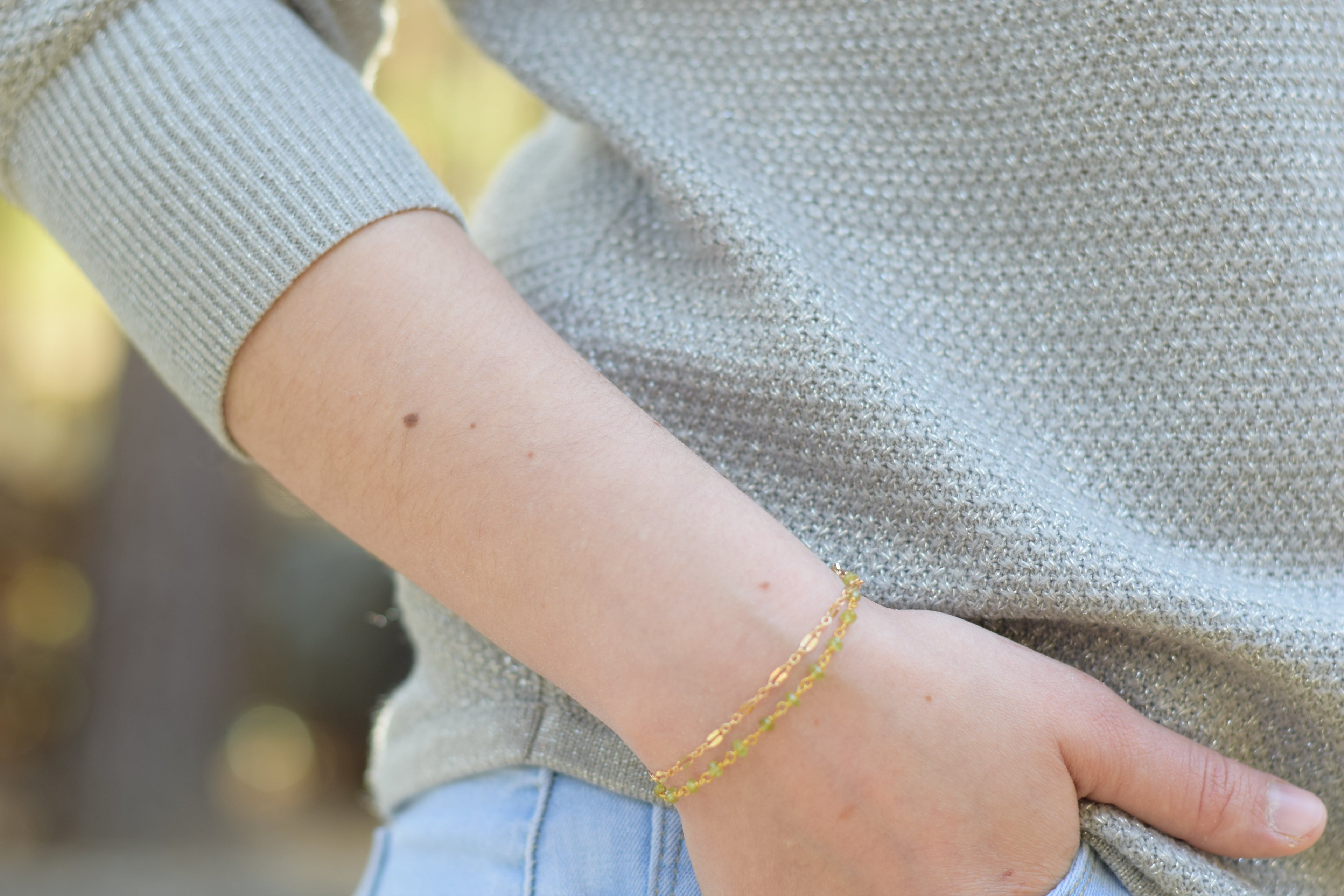 Bracelet double chaîne Péridot