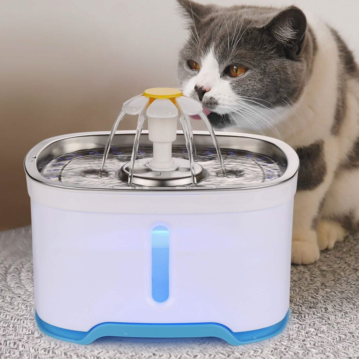 Fontaine Distributeur d'Eau pour Animaux de Compagnie Chien Chat Lumière LED 2 Buses de Pulvérisation