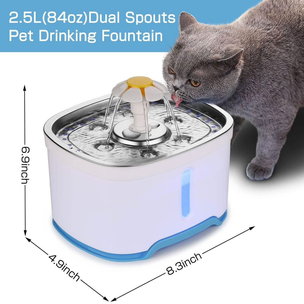 Fontaine Distributeur d'Eau pour Animaux de Compagnie Chien Chat Lumière LED 2 Buses de Pulvérisation