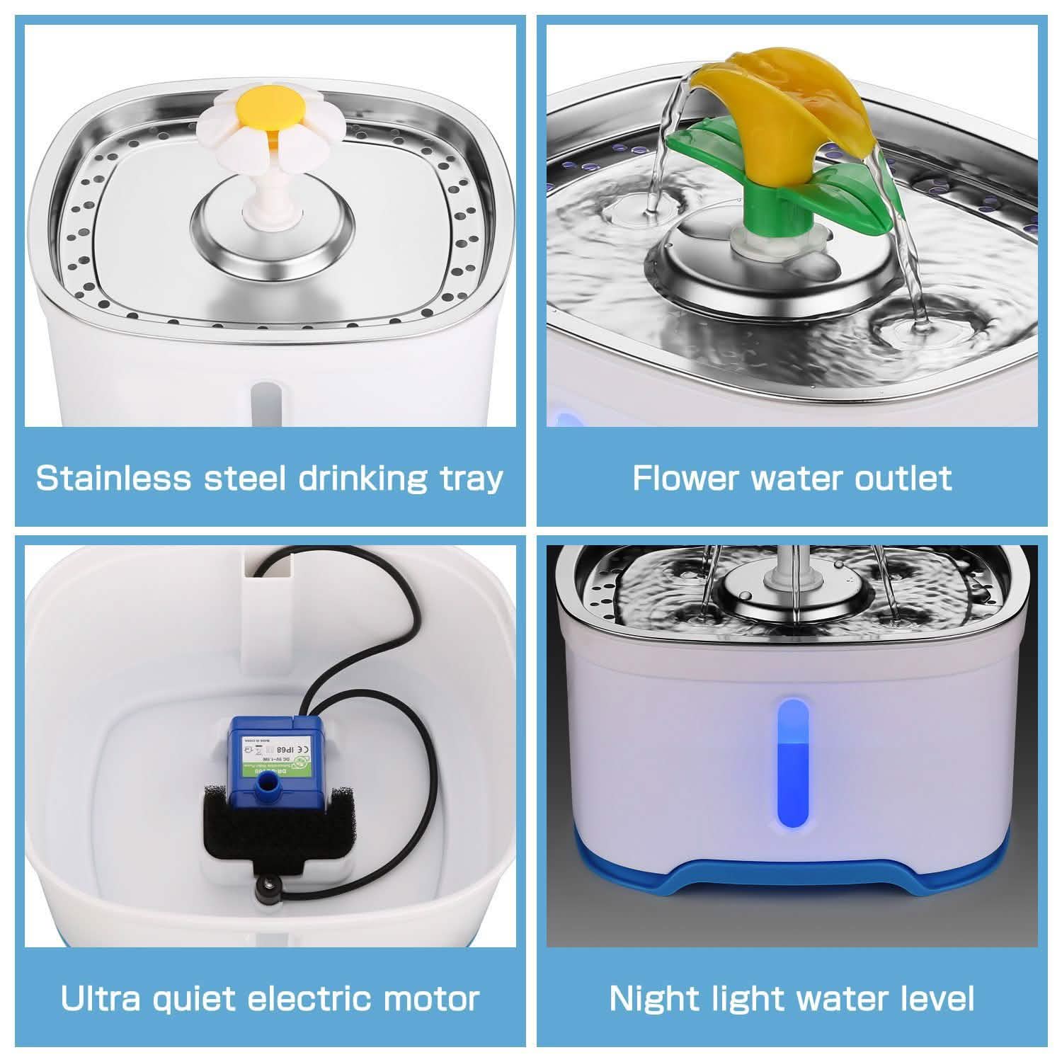 Fontaine Distributeur d'Eau pour Animaux de Compagnie Chien Chat Lumière LED 2 Buses de Pulvérisation