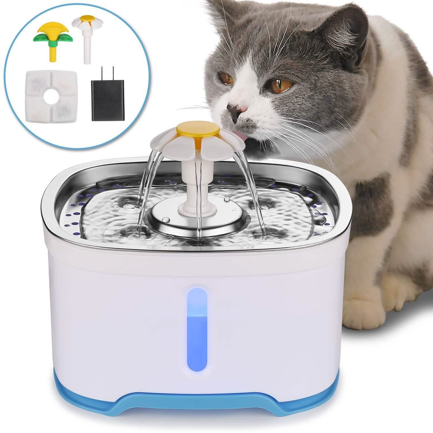 Fontaine Distributeur d'Eau pour Animaux de Compagnie Chien Chat Lumière LED 2 Buses de Pulvérisation