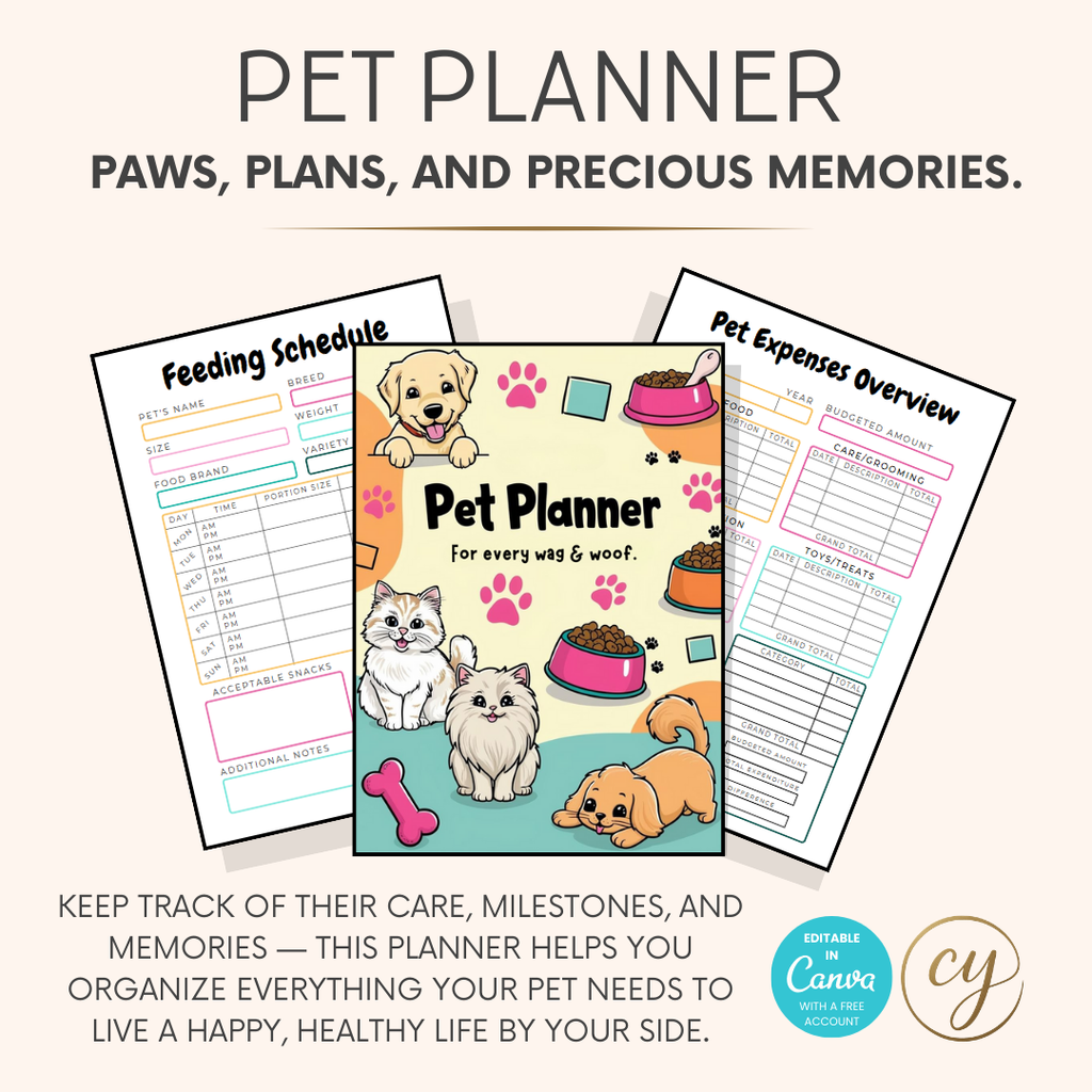 Pet Planner Printable - 38 Page Editable Canva Template
