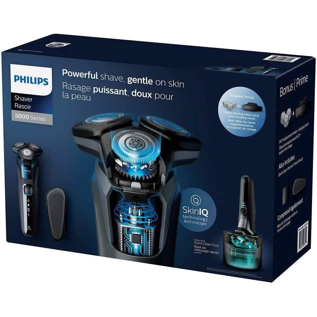 Rasoir Philips Wet & Dry 5000 avec technologie SkinIQ + têtes de rasage, base de chargement et de nettoyage (reconditionné)