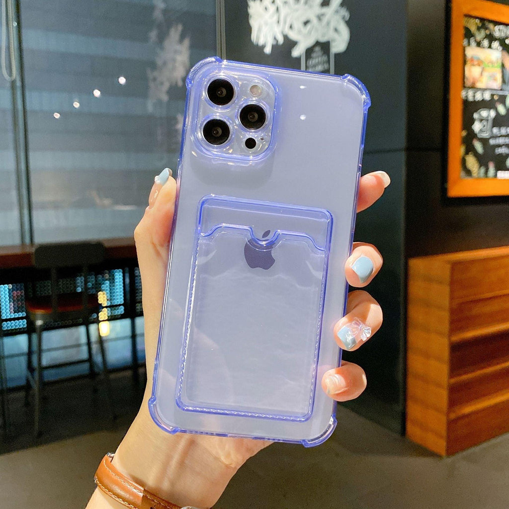 Coque de téléphone pour iPhone 12 13 14 Mini Coque pour iPhone Étui mignon en silicone souple avec porte-cartes Transparent Robuste Housse de protection arrière en cristal transparent avec pare-chocs antichoc