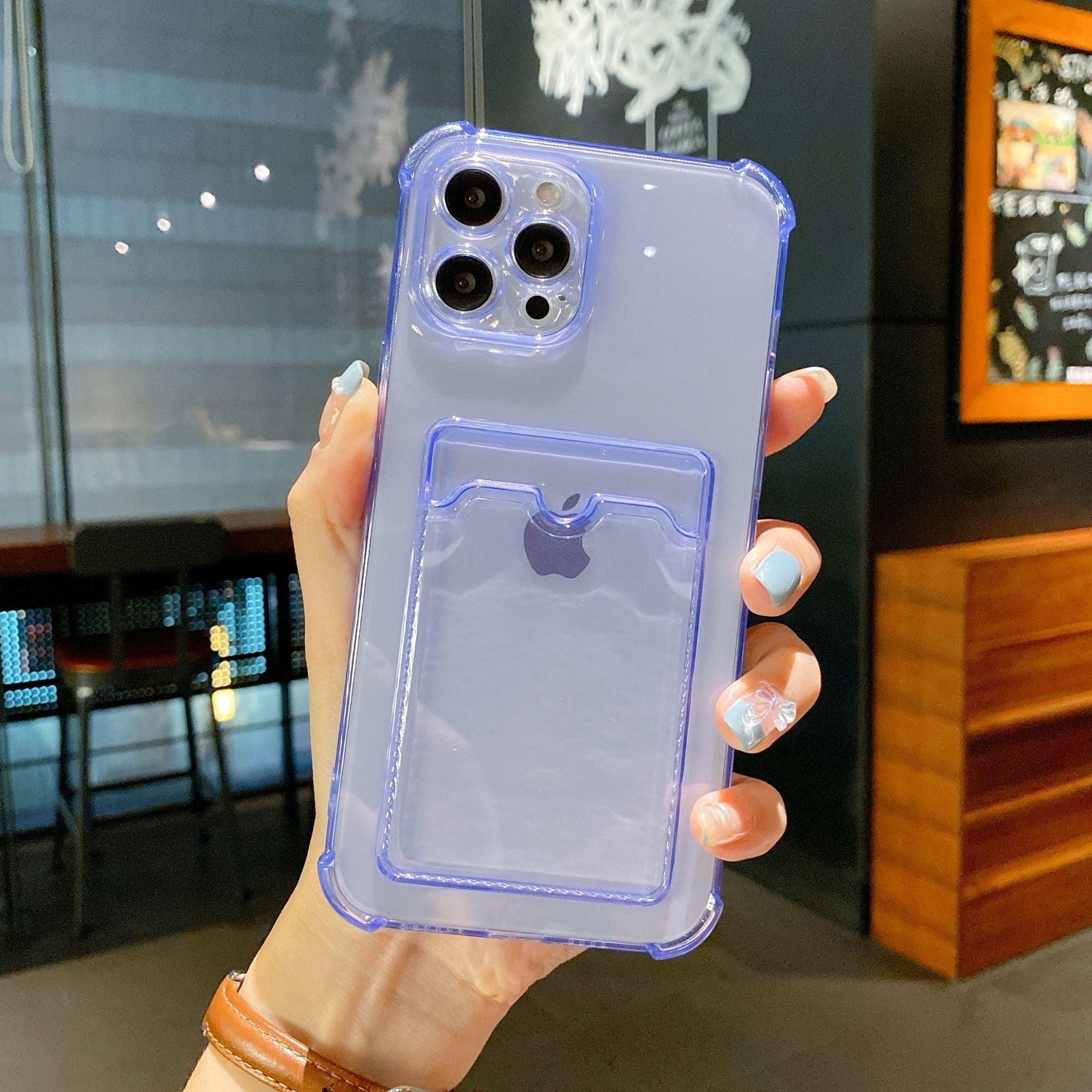 Coque de téléphone pour iPhone 12 13 14 Mini Coque pour iPhone Étui mignon en silicone souple avec porte-cartes Transparent Robuste Housse de protection arrière en cristal transparent avec pare-chocs antichoc