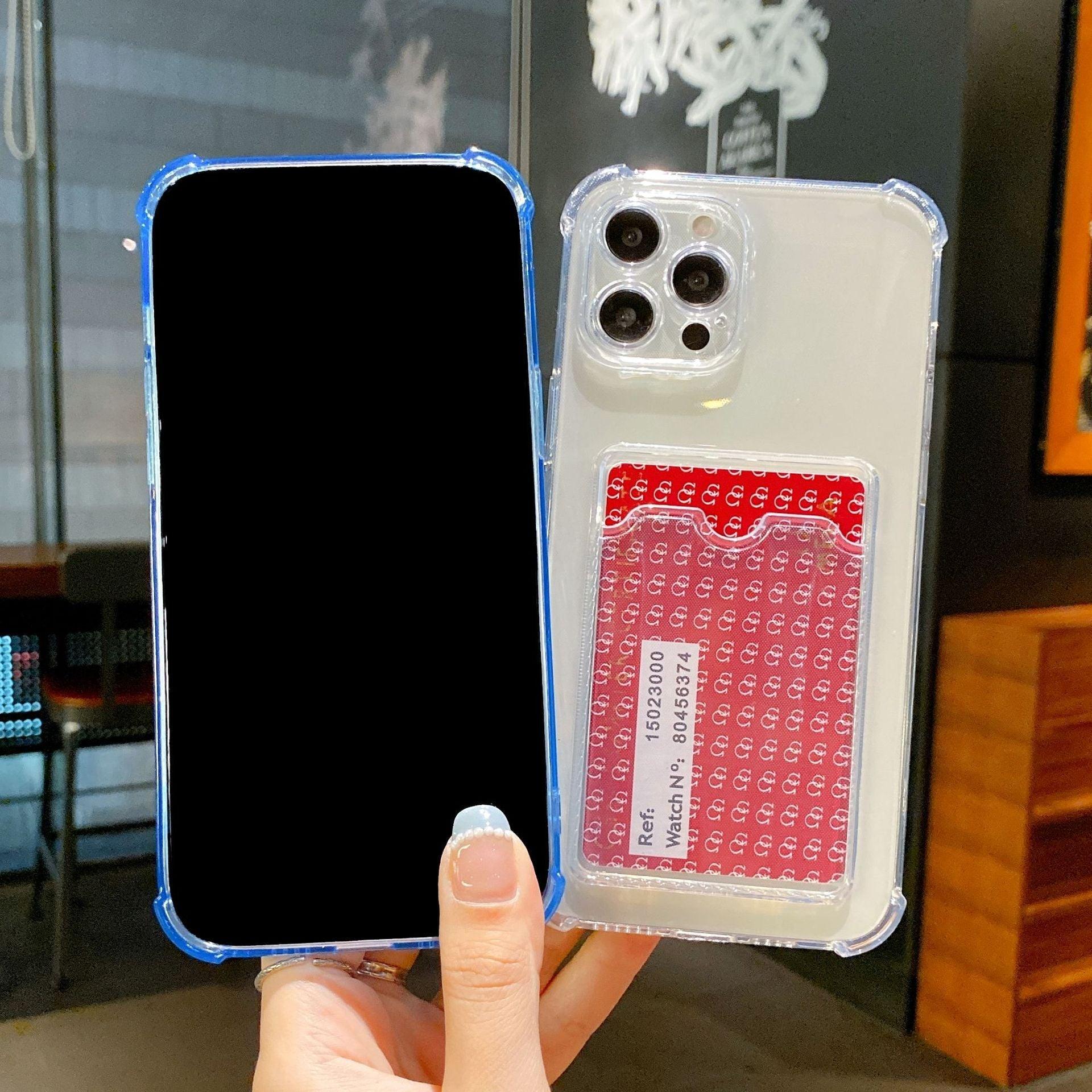Coque de téléphone pour iPhone 12 13 14 Mini Coque pour iPhone Étui mignon en silicone souple avec porte-cartes Transparent Robuste Housse de protection arrière en cristal transparent avec pare-chocs antichoc