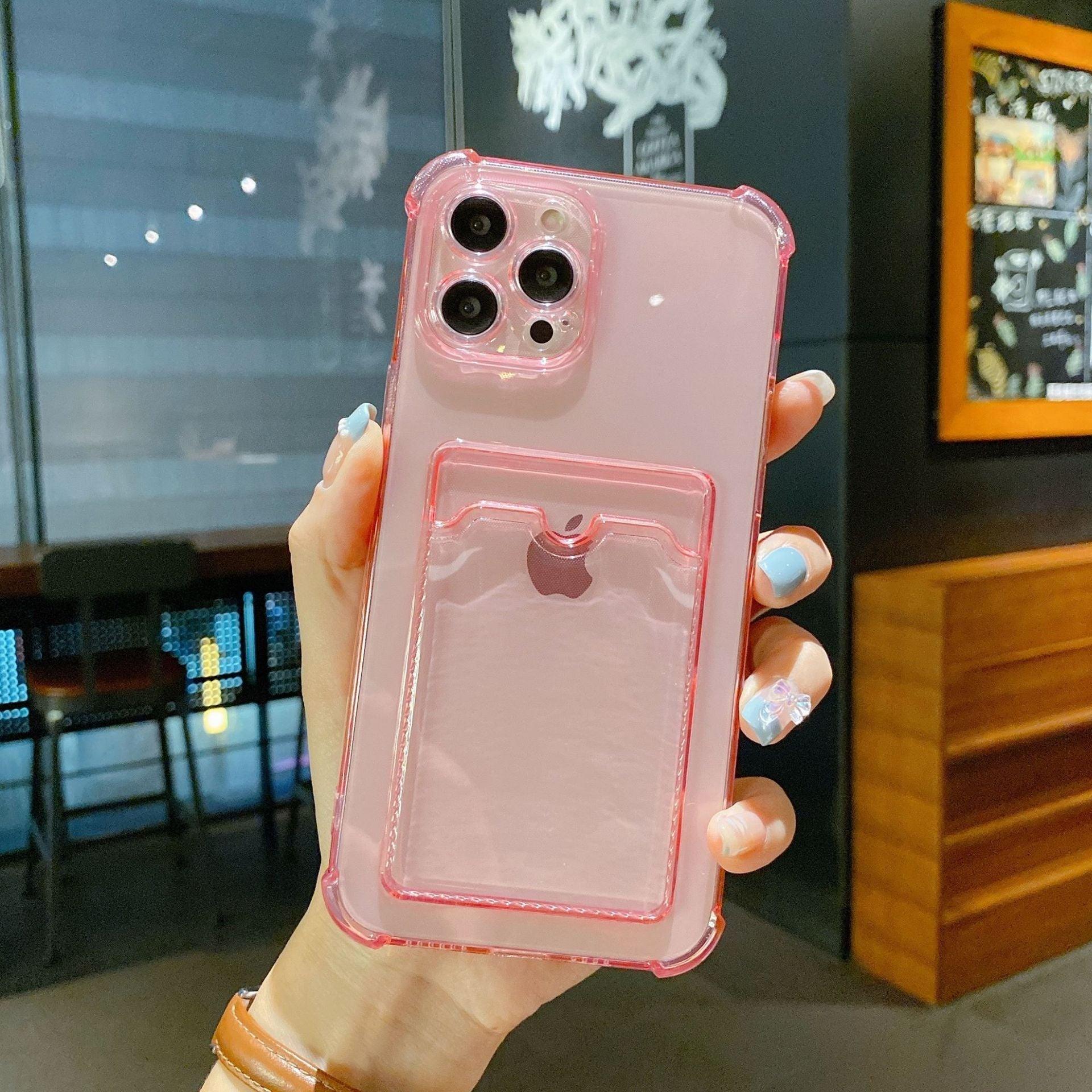 Coque de téléphone pour iPhone 12 13 14 Mini Coque pour iPhone Étui mignon en silicone souple avec porte-cartes Transparent Robuste Housse de protection arrière en cristal transparent avec pare-chocs antichoc