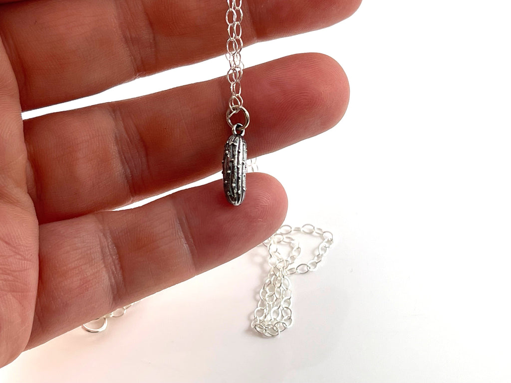 Pickle Charm Necklace - Sterling Silver Jewelry - Handmade Jewelry - Gift for Her