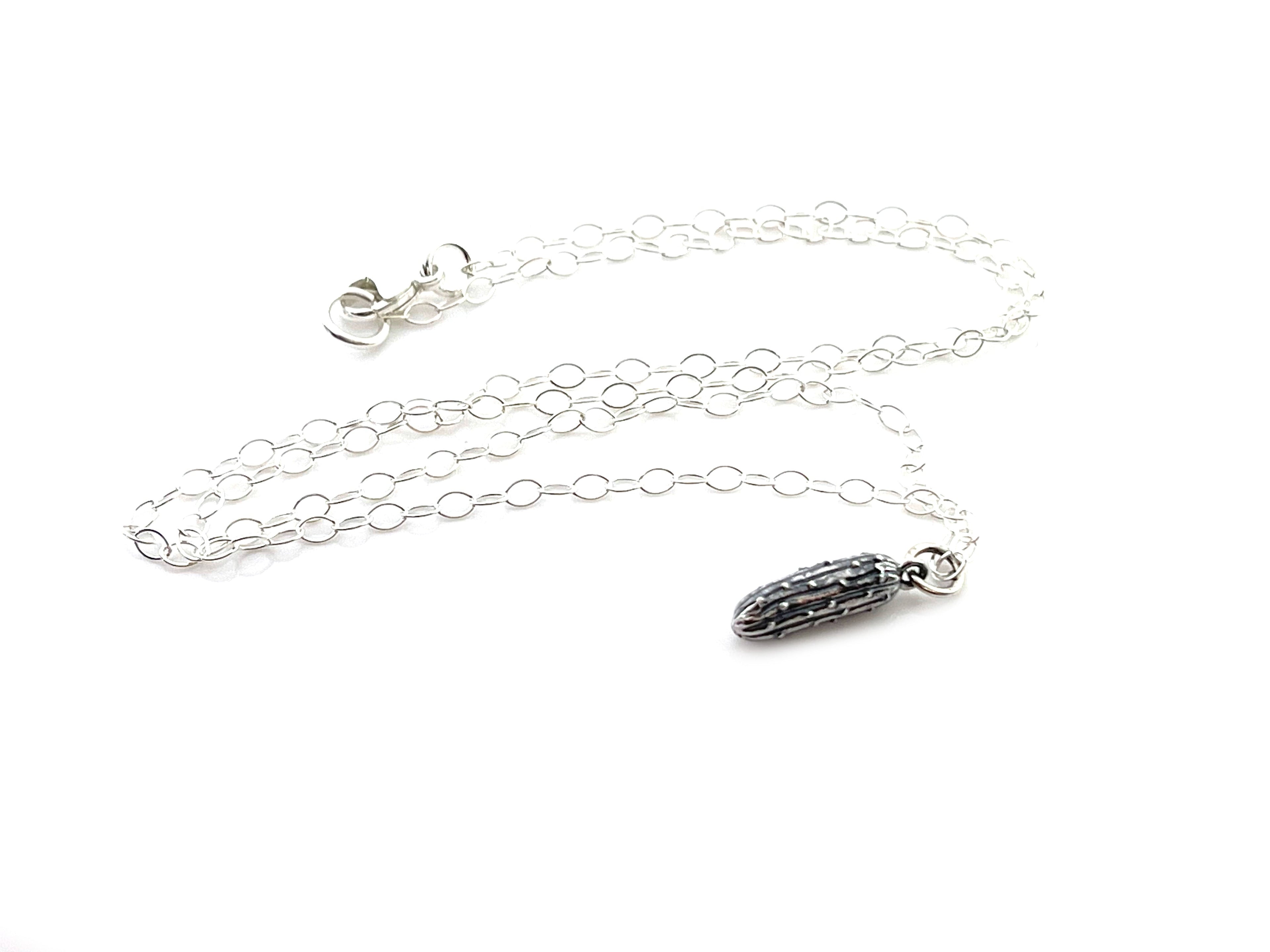 Pickle Charm Necklace - Sterling Silver Jewelry - Handmade Jewelry - Gift for Her