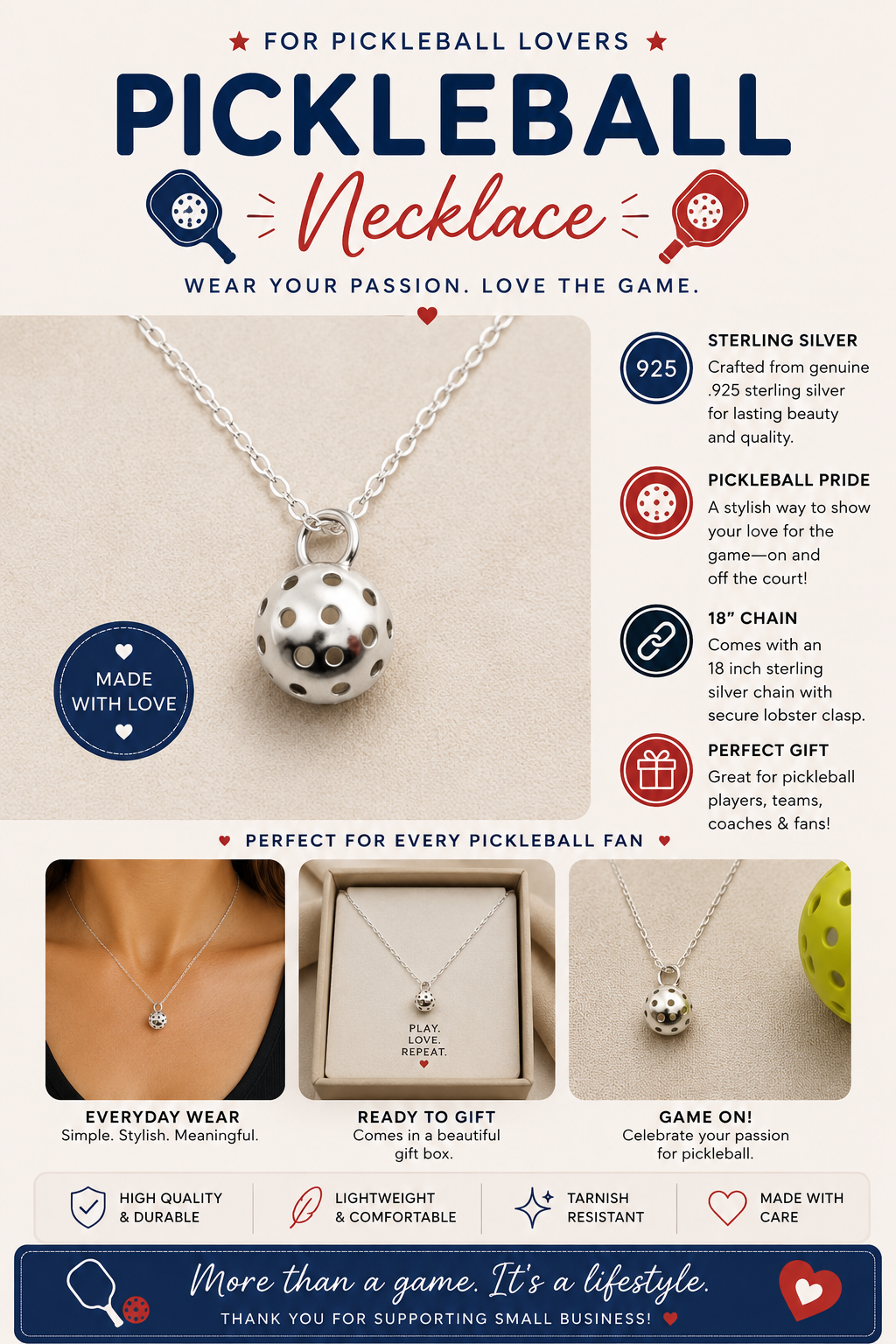 Collier pendentif Pickleball