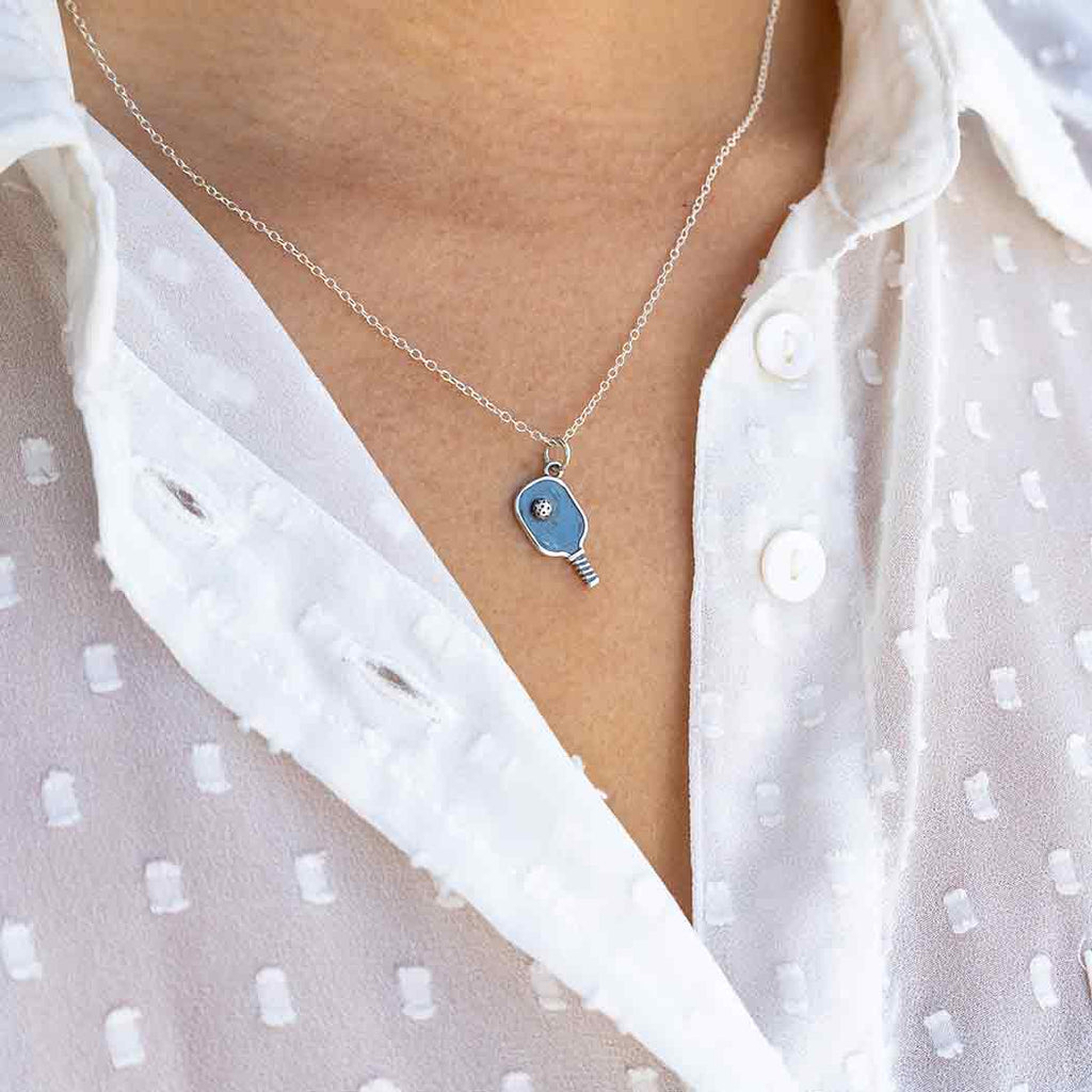 Breloque raquette de pickleball - Pendentif sportif - Collier en argent sterling - Bijoux faits à la main