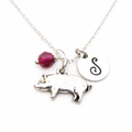 Collier Cochon – Argent Sterling avec Pierre de Naissance et Breloque Initiale