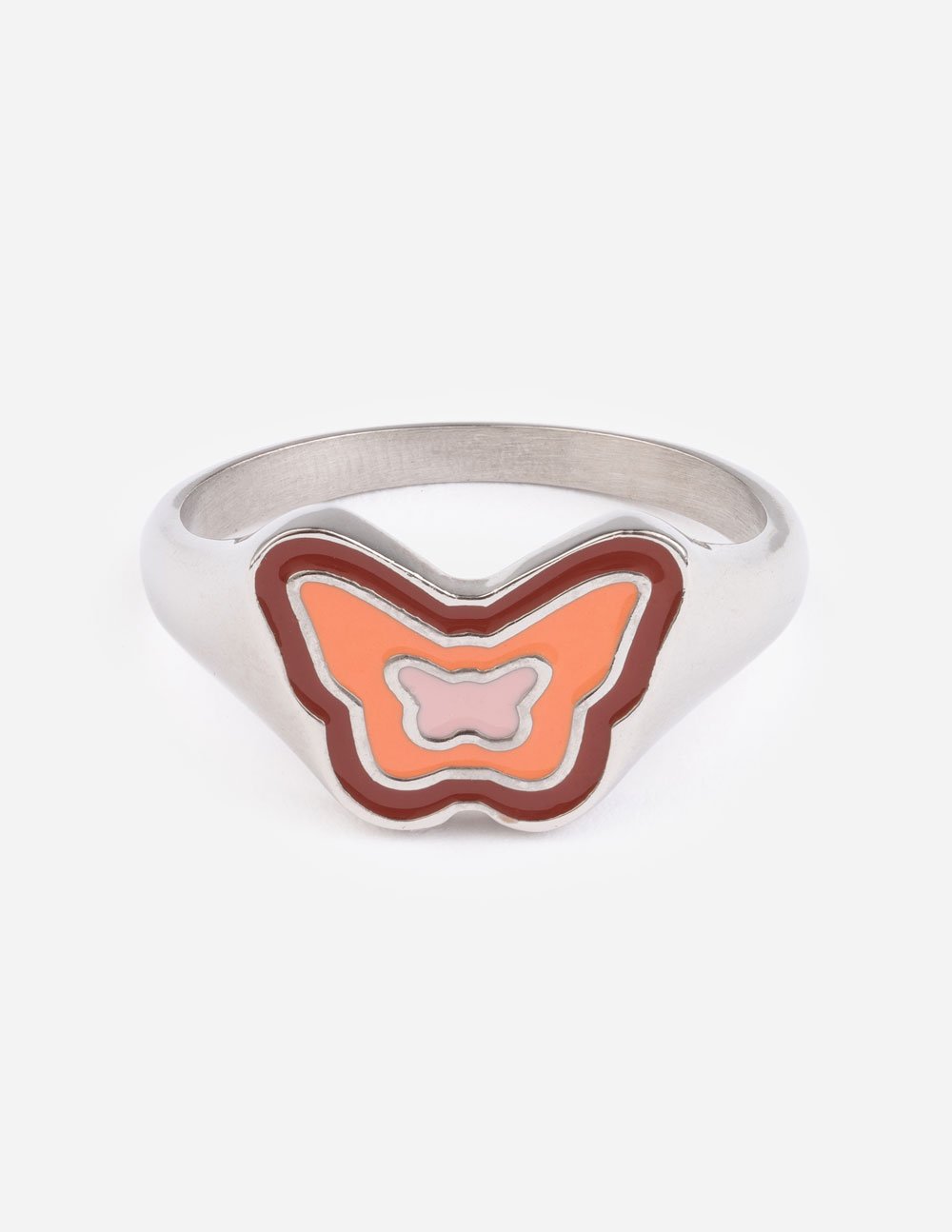 Bague papillon en argent émaillé rose