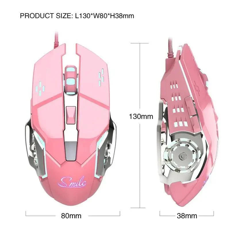 Souris de jeu rose girly 3200 DPI Rétroéclairage réglable 4 niveaux DPI Souris filaire pour femmes joueuses