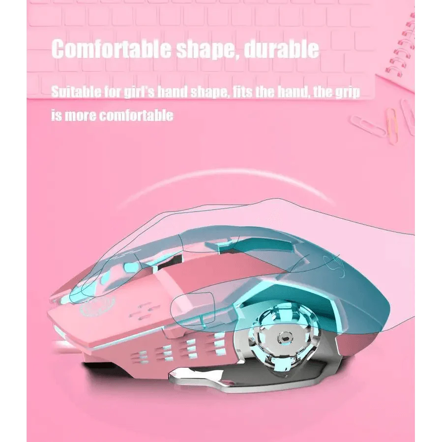 Souris de jeu rose girly 3200 DPI Rétroéclairage réglable 4 niveaux DPI Souris filaire pour femmes joueuses