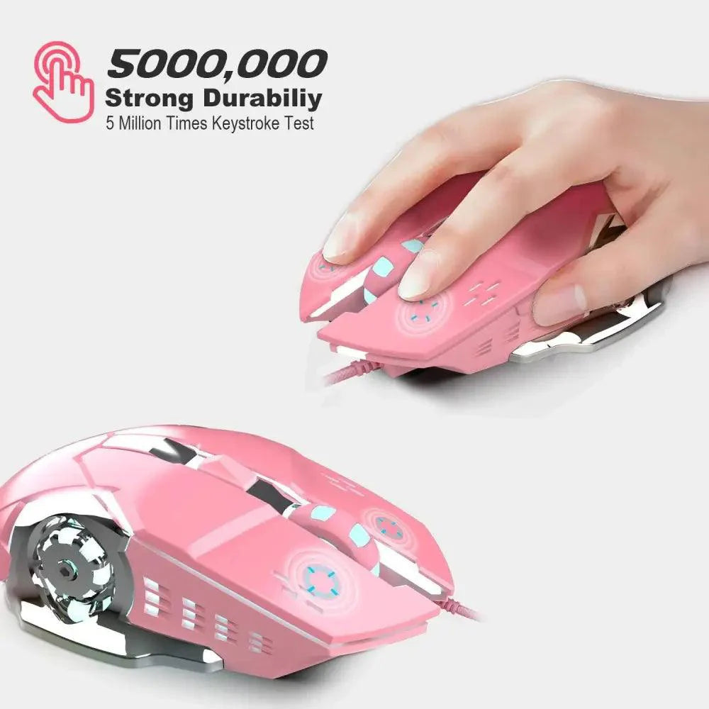 Souris de jeu rose girly 3200 DPI Rétroéclairage réglable 4 niveaux DPI Souris filaire pour femmes joueuses