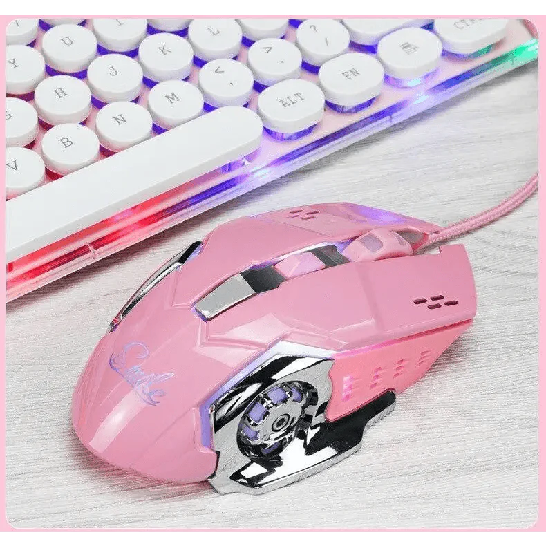 Souris de jeu rose girly 3200 DPI Rétroéclairage réglable 4 niveaux DPI Souris filaire pour femmes joueuses