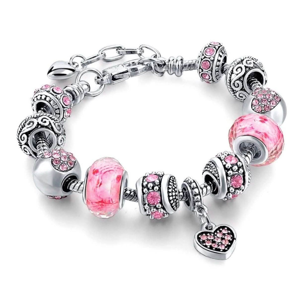 Breloque Cœur Et Cristal Swarovski Elements Rose