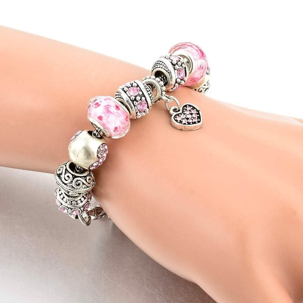 Breloque Cœur Et Cristal Swarovski Elements Rose