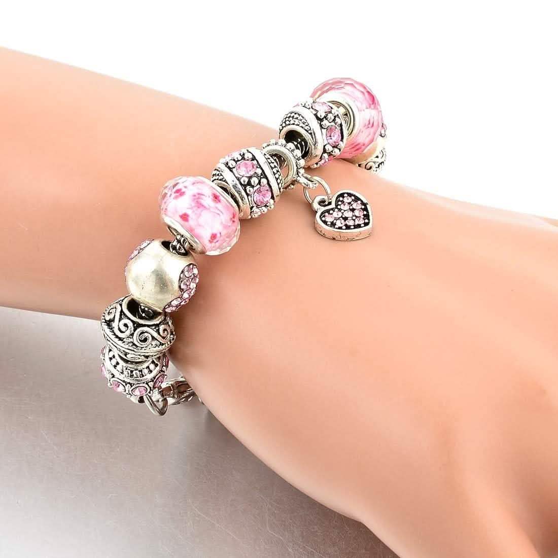 Breloque Cœur Et Cristal Swarovski Elements Rose