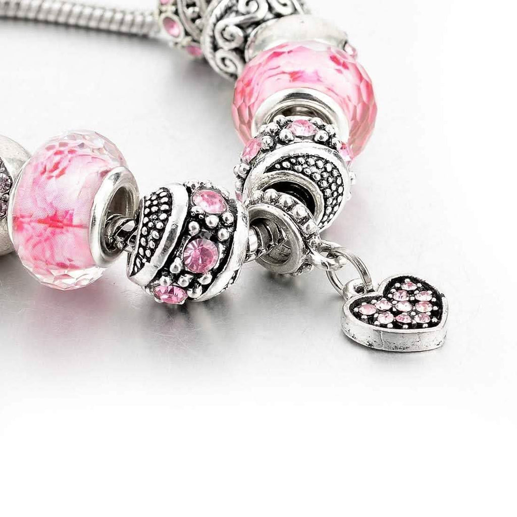 Breloque Cœur Et Cristal Swarovski Elements Rose
