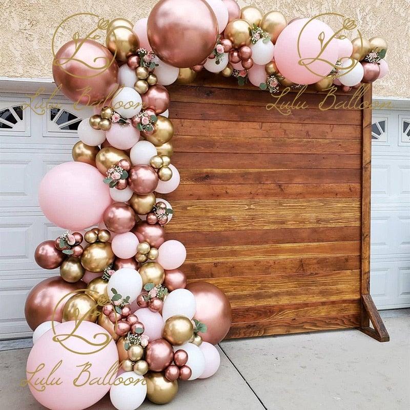Kit Arche de Guirlande de Ballons Rose Blanc et Or pour Décorations de Douche Nuptiale, Mariage, Douche de Bébé, Fête d'Anniversaire pour Filles
