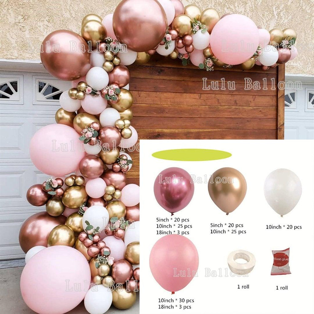 Kit Arche de Guirlande de Ballons Rose Blanc et Or pour Décorations de Douche Nuptiale, Mariage, Douche de Bébé, Fête d'Anniversaire pour Filles