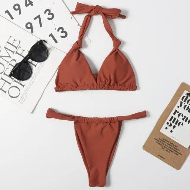 Maillot de bain d'été femme rose Mini ensemble bikinis lacés réglables Maillot de bain Top Maillot de bain femme Maillot de bain coloré de plage