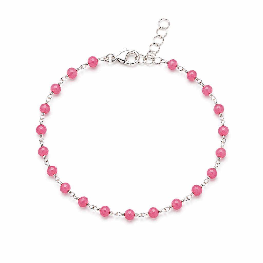 Hot Pink Agate Wire Wrapped Sterling Silver Bracelet