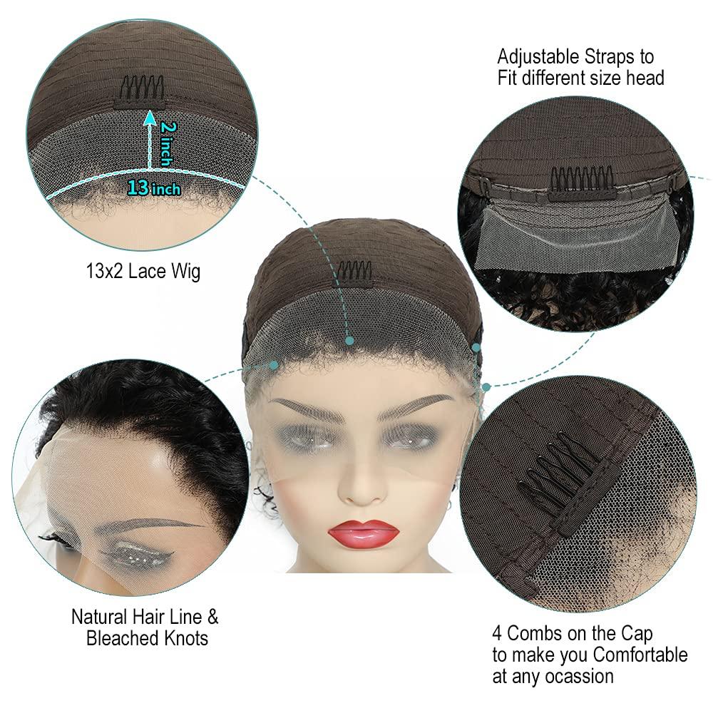 Perruque Pixie courte bouclée Cheveux Humains Perruques pré-plumées Brésiliennes Deep Water Wave Vierge Dentelle Frontale pour Femmes avec Cheveux de bébé Perruques pour Femmes Noires Cadeaux pour Petites Amies