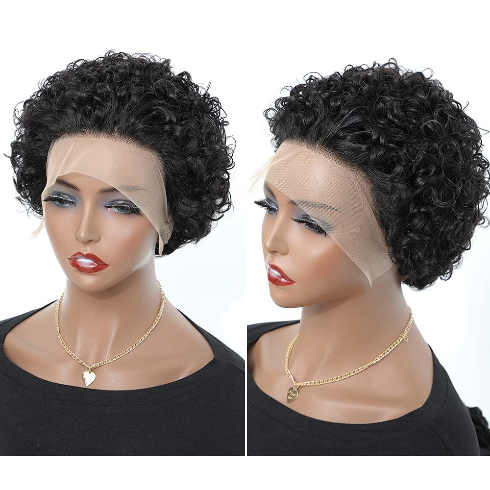 Perruque Pixie courte bouclée Cheveux Humains Perruques pré-plumées Brésiliennes Deep Water Wave Vierge Dentelle Frontale pour Femmes avec Cheveux de bébé Perruques pour Femmes Noires Cadeaux pour Petites Amies