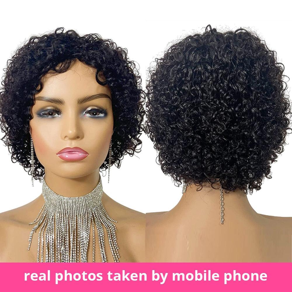 Perruque Coupe Pixie Cheveux Humains Bouclés Perruques Courtes Bob Bouclées Cheveux Humains Pour Femmes Perruque Complète Faite à la Machine Perruques Cheveux Humains Pour Femmes Noires Cadeaux pour Petites Amies
