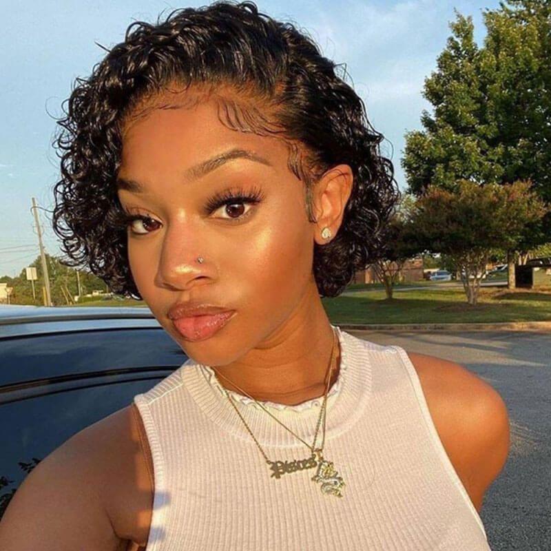 Perruque Coupe Pixie Cheveux Humains Bouclés Perruques Courtes Bob Bouclées Cheveux Humains Pour Femmes Perruque Complète Faite à la Machine Perruques Cheveux Humains Pour Femmes Noires Cadeaux pour Petites Amies